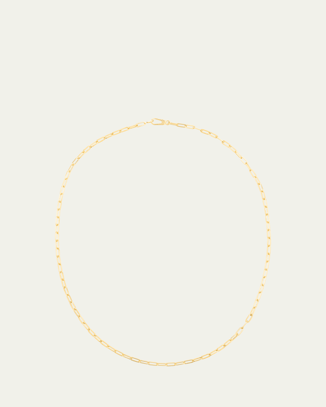 Lien Or 18K Yellow Gold Small Rectangular Link Chain Necklace with Square Section, Short